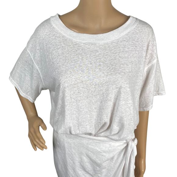 Free People Leila White Slub Knit Blouson Side Tie Midi Wrap Dress SZ M - Picture 5 of 10